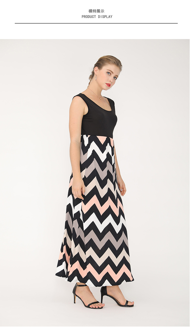 round neck wave pattern sleeveless long dress  NSJR29880