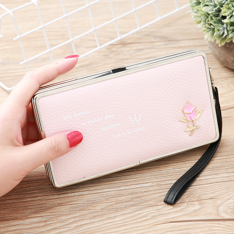 Fashion Lychee Pattern Long Multifunctional Embroidered Portable Wallet Wholesale display picture 19