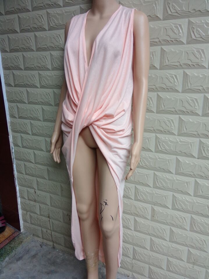 Sexy Bandage Dress Sleeveless Asymmetrical Design Floor Length Evening Party Wear Ready to Ship