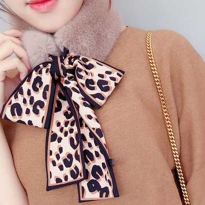 百搭圍巾韓版仿獺兔毛豹紋飄帶毛毛絨秋冬季絲帶圍脖保暖百搭兩用