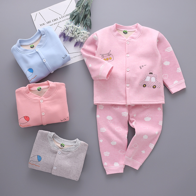 Stand collar To open Thermal Underwear Infants Warm clothing pure cotton suit Newborn Underwear Plush Children Warm clothing