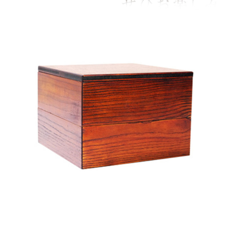 三层木制饭盒 日式便当盒 实木框架 快餐盒 儿童寿司 储物盒