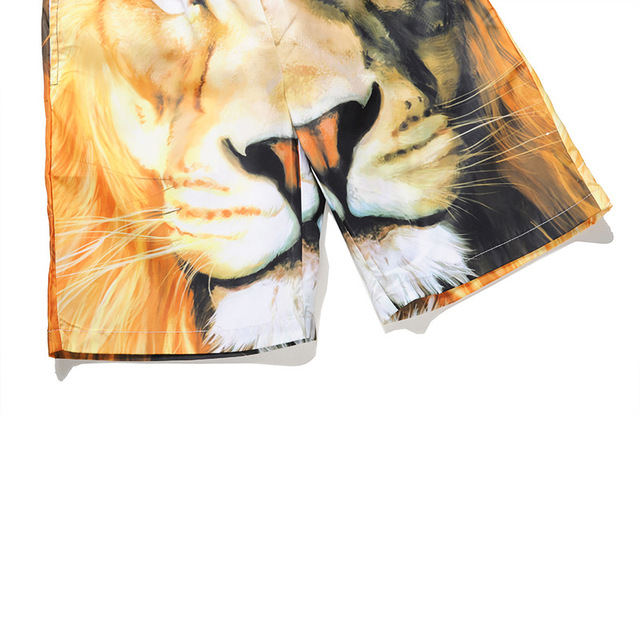 Summer New Men’s Trousers Creative 3D Lion Printed Beach Trousers 