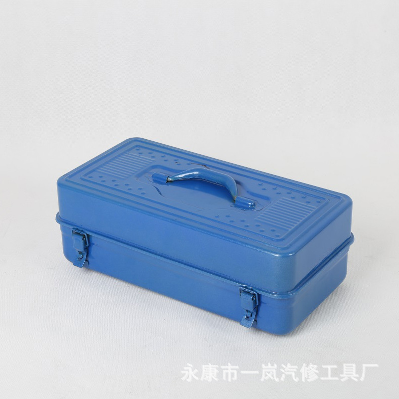 手提全铁皮工具箱 蓝色加厚家用五金维修收纳箱加高-450x235x150
