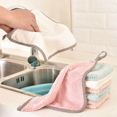 Hangable water-absorbent non-falling coral velvet hand towel kitchen cleaning towel thick dishwashing cloth cleaning fabric