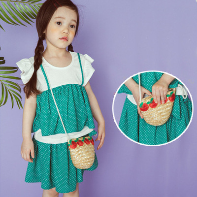 2019 new pattern children Straw bag Woven bag Sandy beach Bag The single shoulder bag Diagonal package Apple Handbag Manufactor