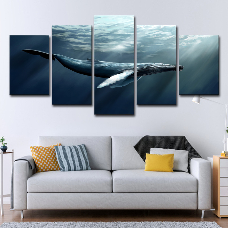Cross-border lazada Amazon 5 panel marine animal fish living room modern Wall artist mid-frame oil painting