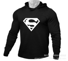Standard European code men's fitness sport cotton superhero print hooded long-sleeve sweatshirt
