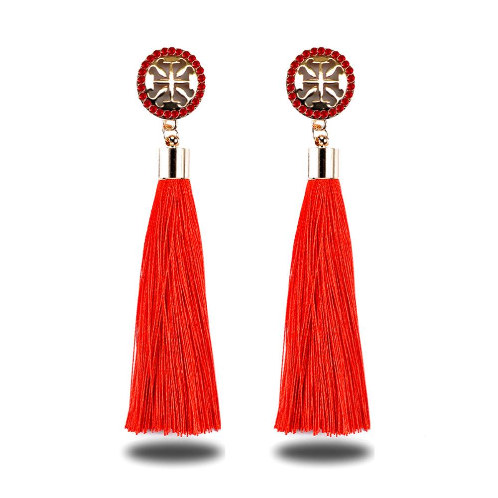 速卖通爆款中国民族风夸张长款气质米字流苏耳钉亚克力耳环女