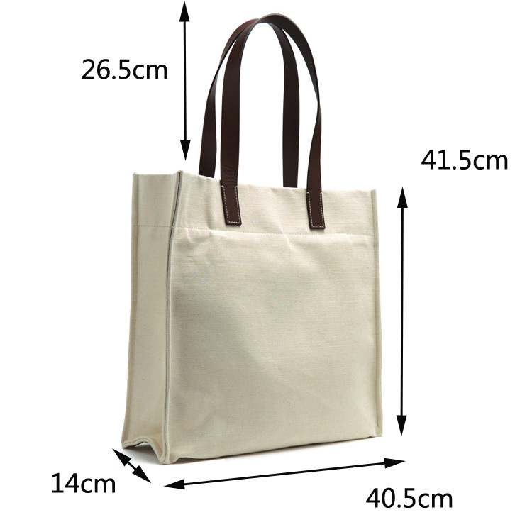 头层棕色加厚帆布真皮手提袋  白色环保拉链女士手提单肩包