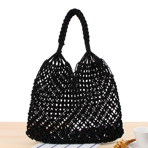 one shoulder woven bag chaonvsen straw bag handmade cotton rope net bag beach bag