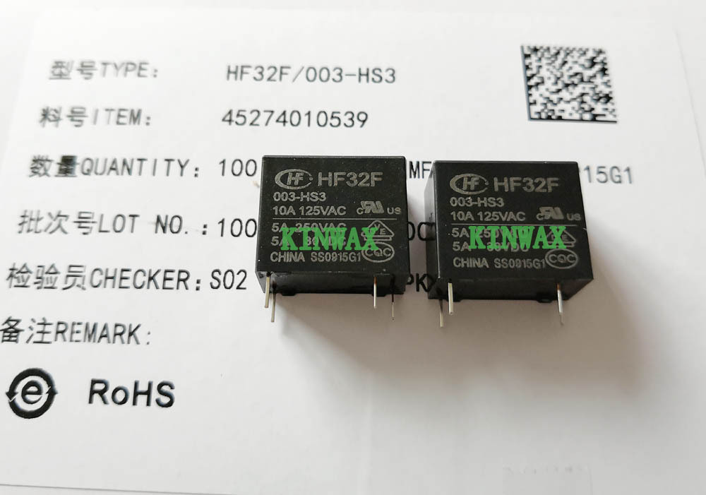 继电器HF32F-003-HS3 4脚一组常开5A250VAC JZC-32F-003-HS3