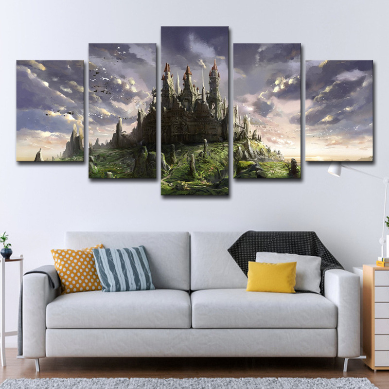 Cross-border ebay, wish5 block frame beautiful castle canvas painting wall oil painting living room art decoration