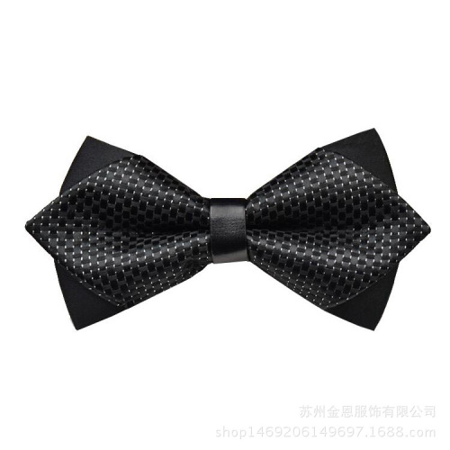 Men's business Korean style sharp corner bow tie double layer jacquard satin bow tie flower groom groomsmen color dark flower bow tie