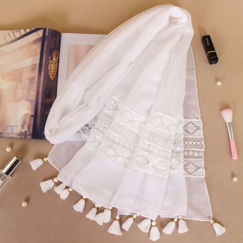 Versatile and fashionable new lace tassel scarf, women's solid color mustache spring and autumn shawl gauze scarf BS529