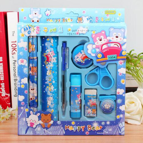 Korean cartoon stationery set gift box children's creative stationery school supplies nine-piece gift gift wholesale
