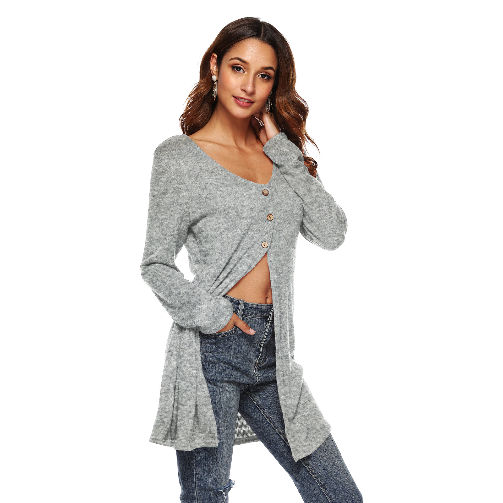 irregular high slit cardigan sexy top NSOY28466