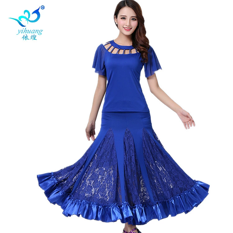 Одежда для соревнований современных танцев Костюм для бальных танцев Большое платье Одежда Кружевной костюм для квадратных танцев