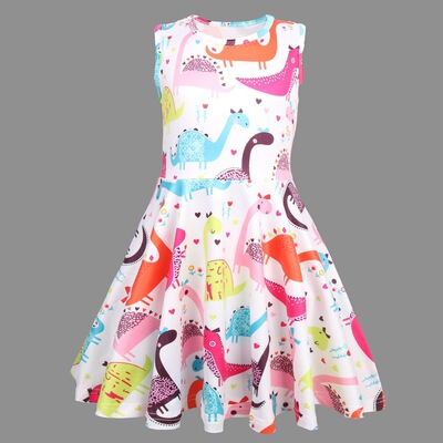 CUHK summer Princess Dress Girls dress new pattern 2018 Europe and America Cartoon dinosaur skirt Explosive money 1208