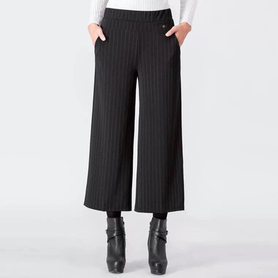 2019年夏裝新款 中老年女士大碼亂麻闊腿褲 女式休閑褲