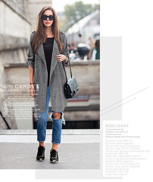 6381*Plus-Size Women's Autumn Loose-Fitting Slimming Long-Sleeve Coat, Mid-Length Trench Coat for Chubby Girls