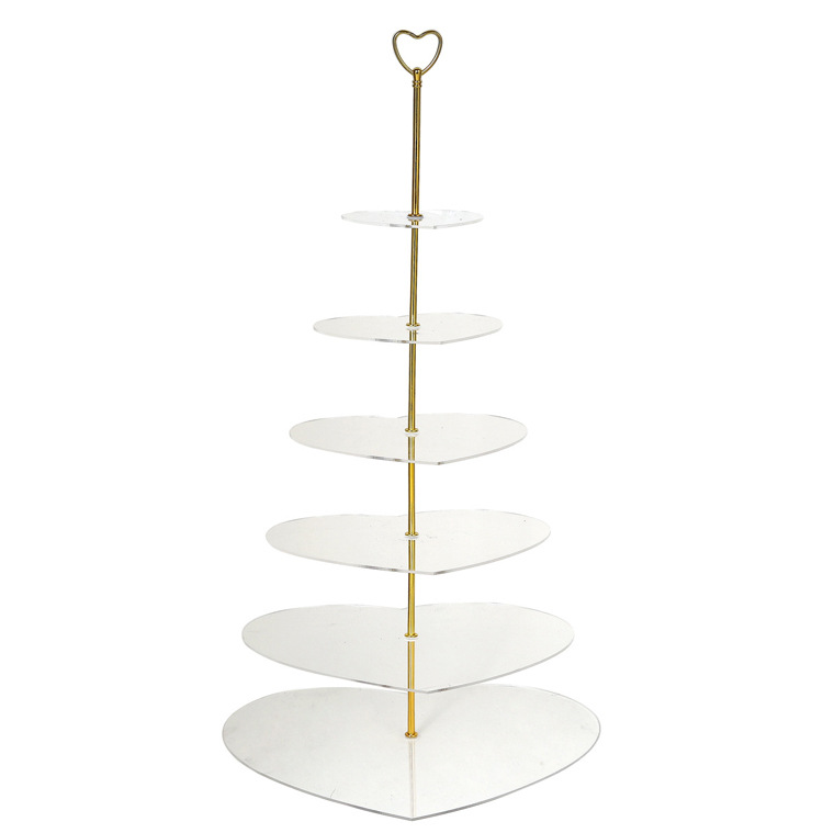 6层心形亚克力蛋糕展示架 婚礼节日糖果透明摆放架 Cake stand