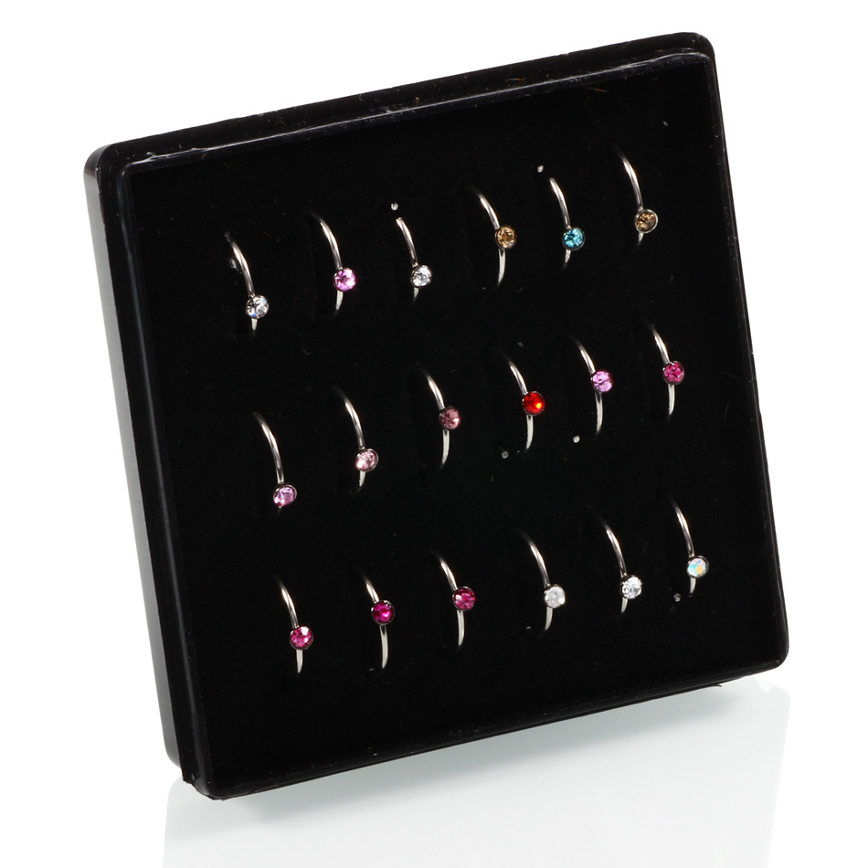 Fashion C Shape Stainless Steel Inlay Zircon Nose Ring 1 Set