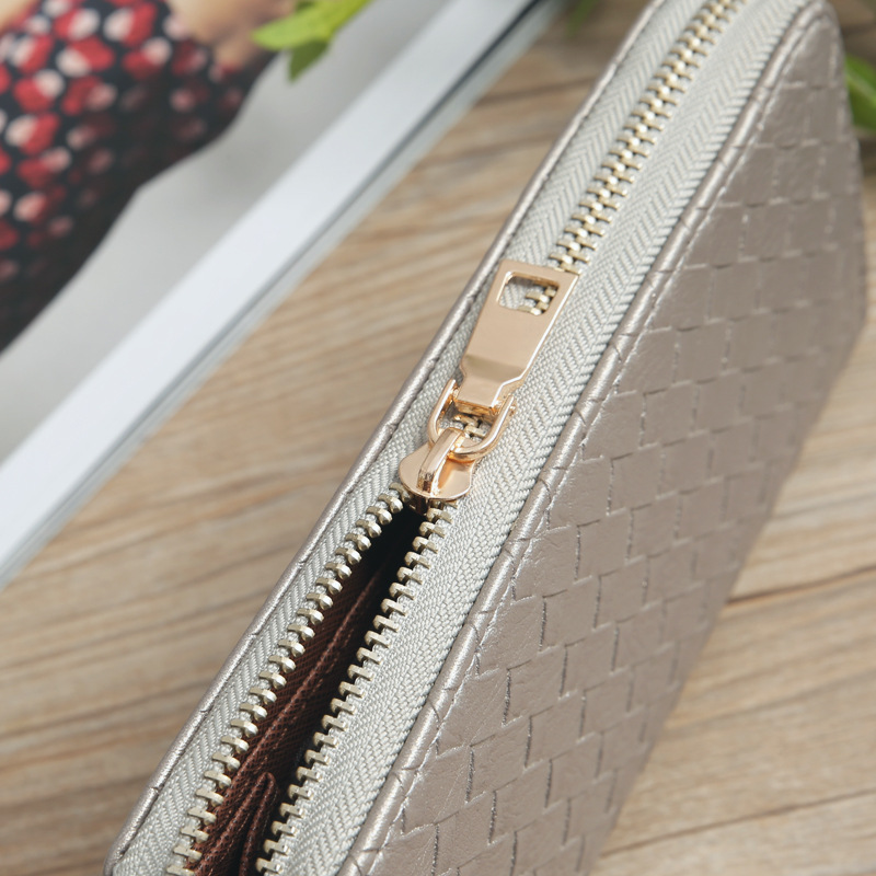 72g Weight Polyester Lining Material Zipper Closure Type Business Occasion Pu Leather Material Solid Color Pattern Unisex Gender Square Shape Khaki, Rose Red, Pink, Purple, Blue, Silver, Bronze, Black Color Korean Woven Pattern Wallet 13