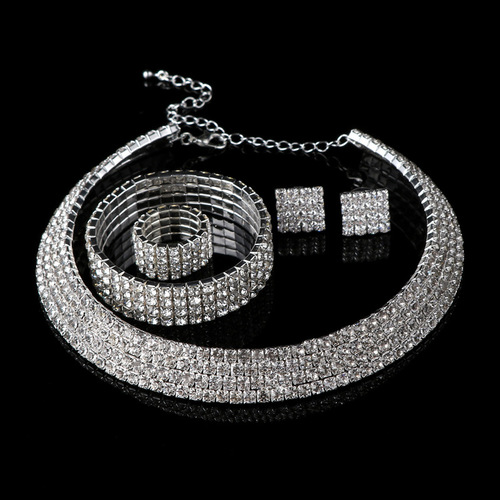 European and American luxury diamond choker necklace bracelet earrings ring set bridal jewelry wedding accessories N4673
