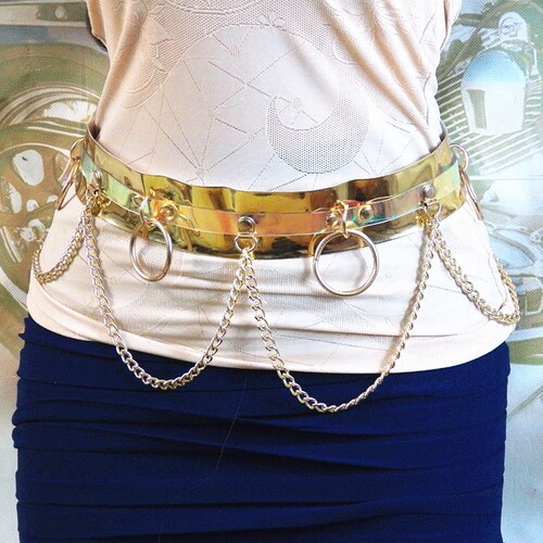 European and American original Tough girl sexy laser colorful leather waist chain lovers trend belt jewelry belt