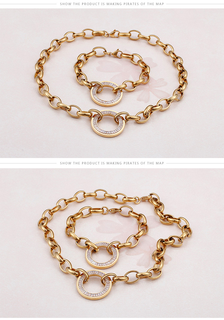 round inlaid diamond bracelet necklaces stainless steel set