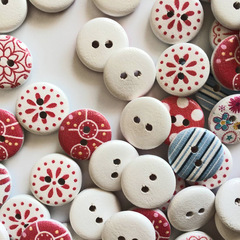 Two-Eyed Printed Button Colorful Cartoon Wooden Fastener Children DIY Manufacturer Wholesale Clothing Wooden Buttons