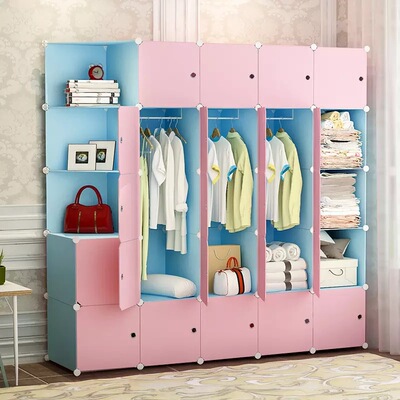 简易布衣柜加粗加固钢管宝宝儿童单人挂卡通衣橱经济型加厚全钢架|ms