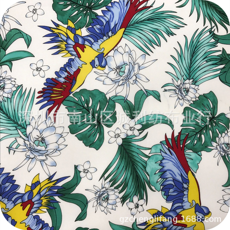 日韩连衣裙印花布 花鸟印花布料 夏衬衫印花面料棉麻童装印花面料