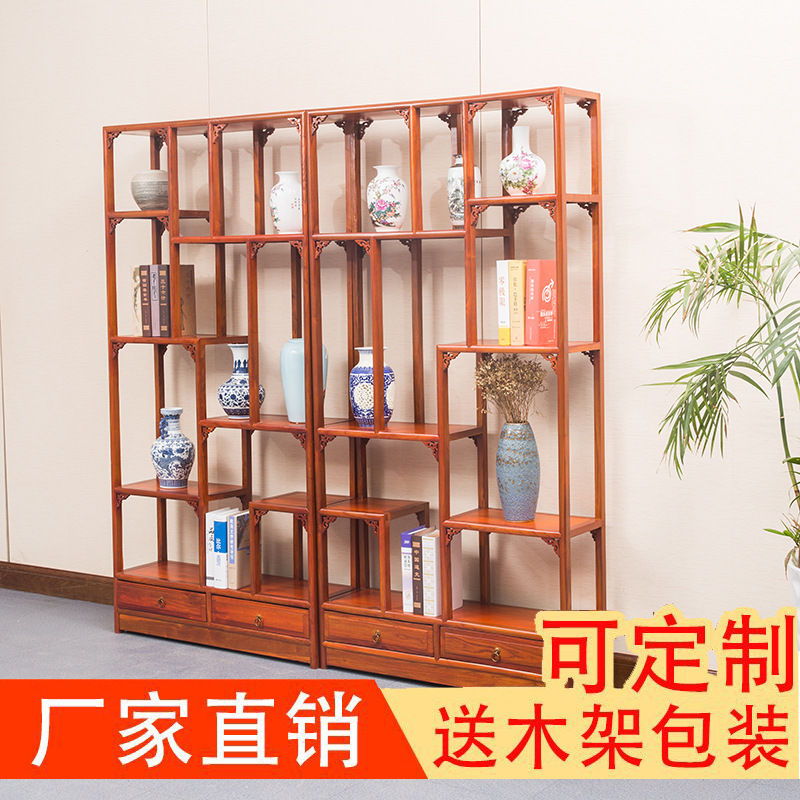 中式實木榆木兩鬥博古架古董架多寶閣茶葉櫃置物架瓷器展示架