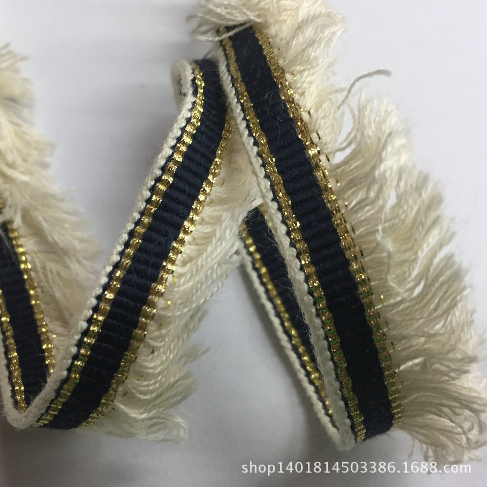 （腾来）新款现货供应20MM提花排须金线织带民族风提花排须流苏织