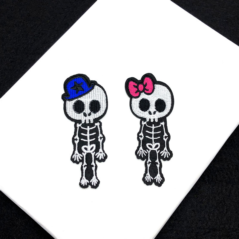 新款可爱骷髅情侣刺绣布贴服装装饰辅料背胶补丁贴修补贴绣花贴