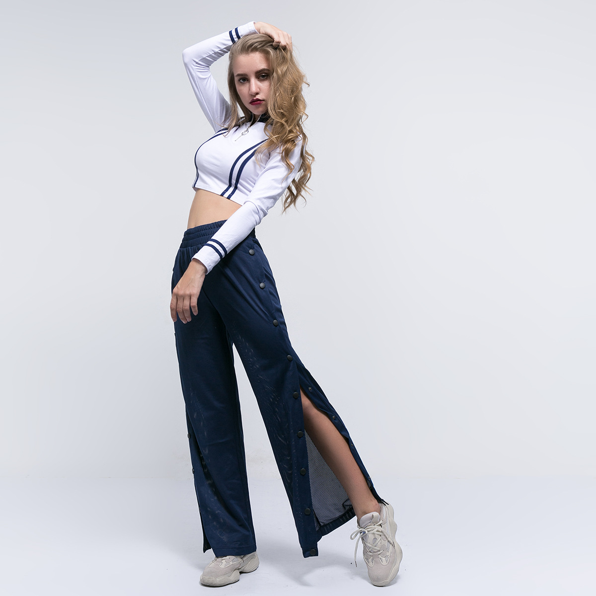 Sporty Loose Grid Wide Leg Pants