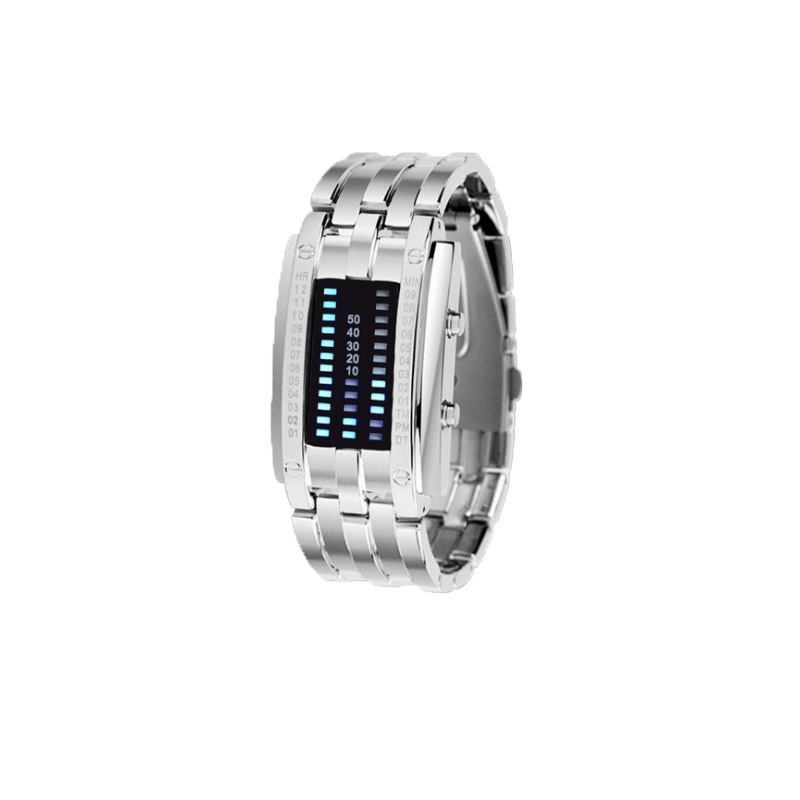 Tungsten Steel Texture Trend Korean Binary Led Men And Women Watch Waterproof Lava Electronic Watch