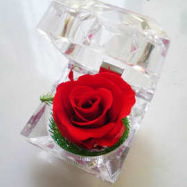 菲丽雅批发母亲节送妈妈礼物透明亚克力装永生花戒指盒玫瑰