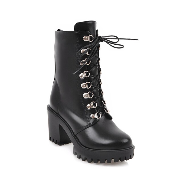 Wholesale platform women’s winter high heel mid barrel boots