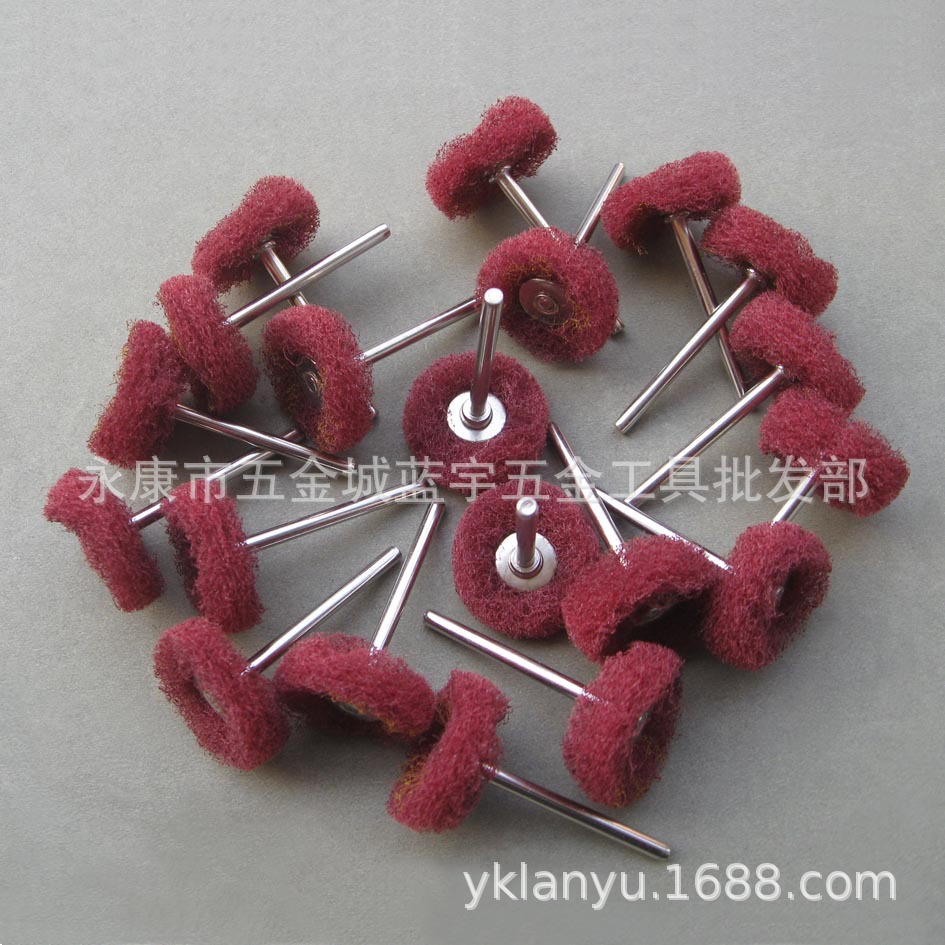 迷你平型红百洁布刷 百洁布轮带柄T型除锈轮打磨抛光刷电磨配件