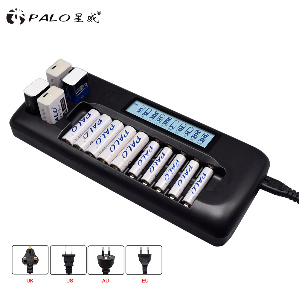 Foreign trade new 10-slot LCD smart battery charger can be charged Ni-MH AA/AAA/9V lithium battery can be discharged