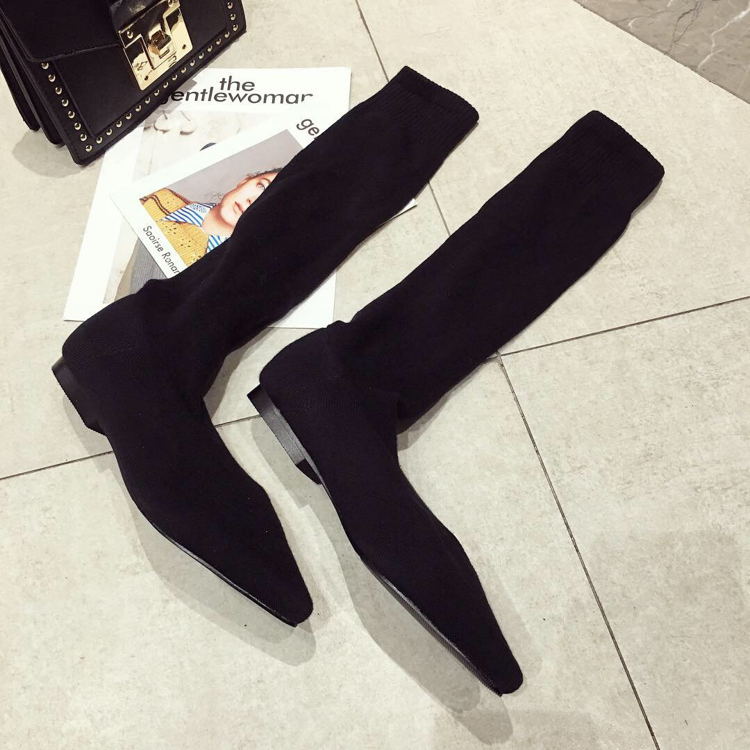 Cross-border 2022 European and American foreign trade new women's boots flat-bottomed boots knitted wool socks sleeve pointed elastic boots