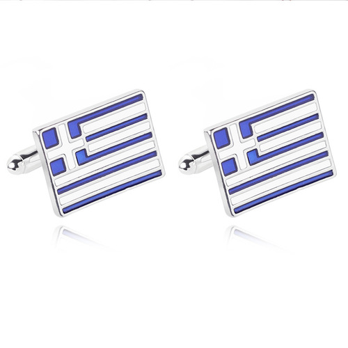 Bulk Rectangle Men's Oil Shirt Cufflinks with Cross, Greek Flag Tie Clip