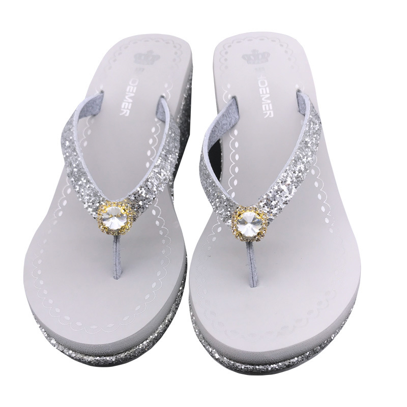 Women's Casual Solid Color Sequins Rhinestone T-Strap Flip Flops display picture 11
