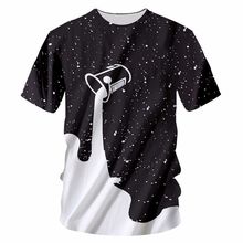 跨境代發eBay熱賣男裝短袖 3D牛奶星空印花運動休閑套頭圓領T恤
