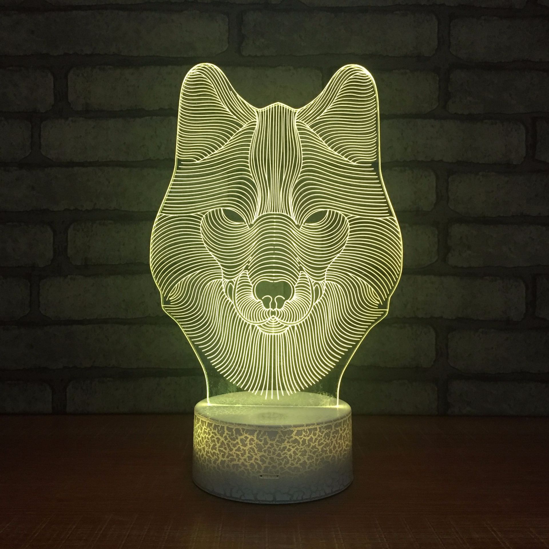 Wolf head shape 3D LED Reading Lamp Acrylic Night Light Touch Switch USB 