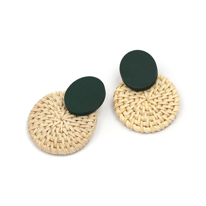 New Straw Wood Earrings High Quality Earrings display picture 10