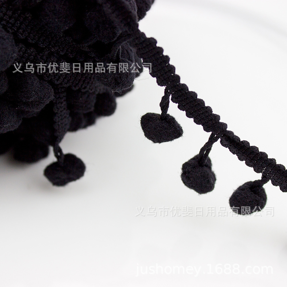 现货 黑色吊球花边 直角棉球花边 DIY服饰花边 帽子窗帘床品辅料